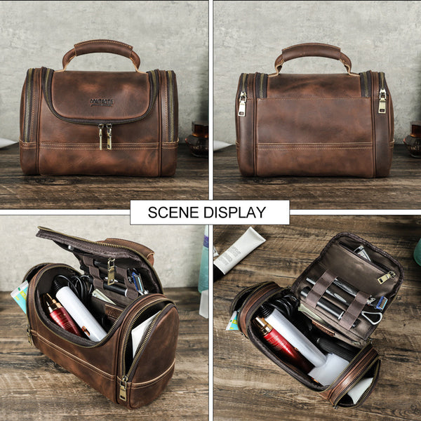 Bolsa Multiusos de Cuero Genuino Vintage - Portátil y Resistente