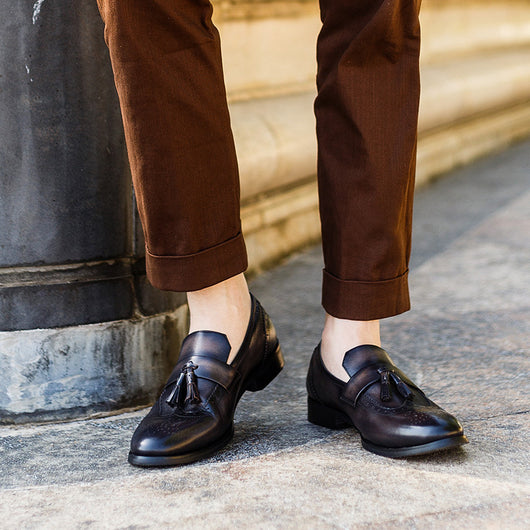 Mocasines con Borlas Hombre Estilo Brogue Tallado Clásico Británico - Image 3