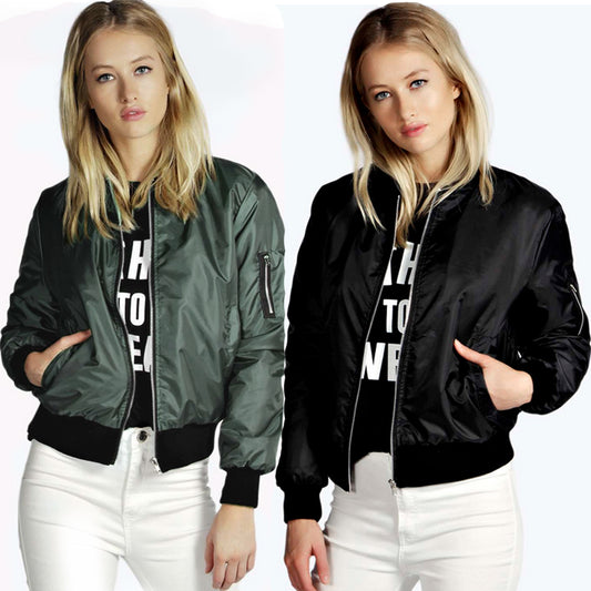 Chaqueta Corta de Moda con Cierre de Cremallera en Color Sólido