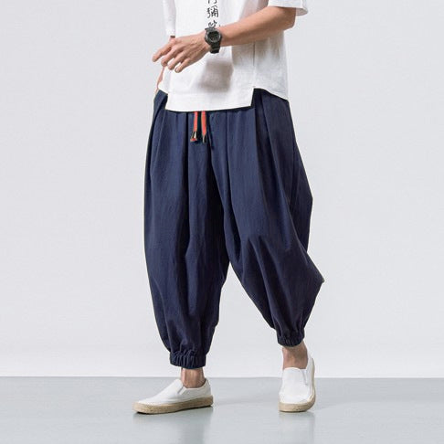 Pantalones Holgados de Algodón y Lino para Hombre - Pantalones Harlan de Pierna Ancha - Image 8