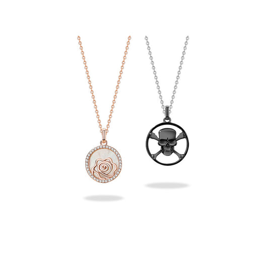 Collar de Pareja Calavera Rosa Plata de Ley - Diseño Alternativo y Personalizado - Image 9