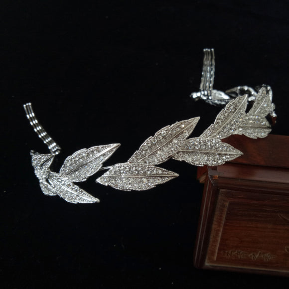 Corona Nupcial Barroca de Aleación con Diamantes - Tocado de Boda Coreano Plateado