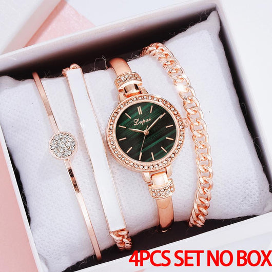 Reloj de Acero Inoxidable para Mujer - Juego de Cuatro Piezas de Tendencia Actual - Image 11
