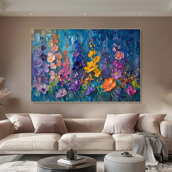 Cuadro Abstracto Flores 3D Óleo Texturizado - Arte Moderno para Decoración del Hogar