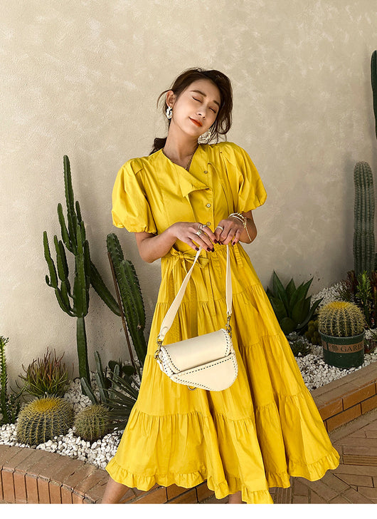 Vestido Elegante para Mujer Cuello Redondo Manga Abullonada Cintura Alta - Image 13