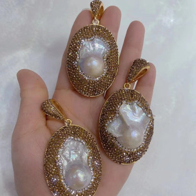 Baroque pearl necklace, ring, earrings, and bracelet set with gold-toned settings and sparkling accents. - Image 5