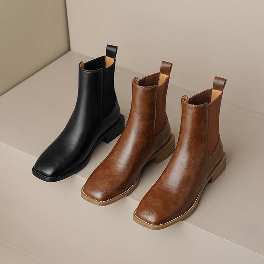 Botas Vintage de Punta Cuadrada Estilo Británico