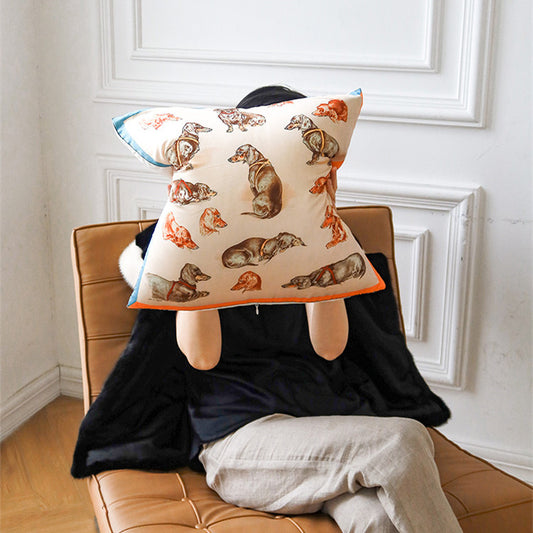 Cojín Decorativo con Estampado de Cachorro - Tela Satinada para Sofá