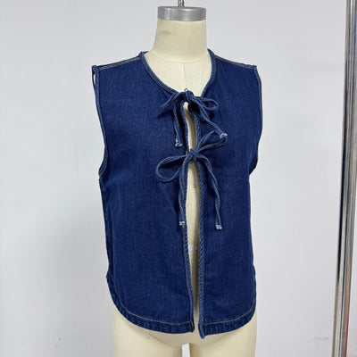 Chaleco Denim Sin Mangas con Detalles de Cuerda para Mujer - Image 9