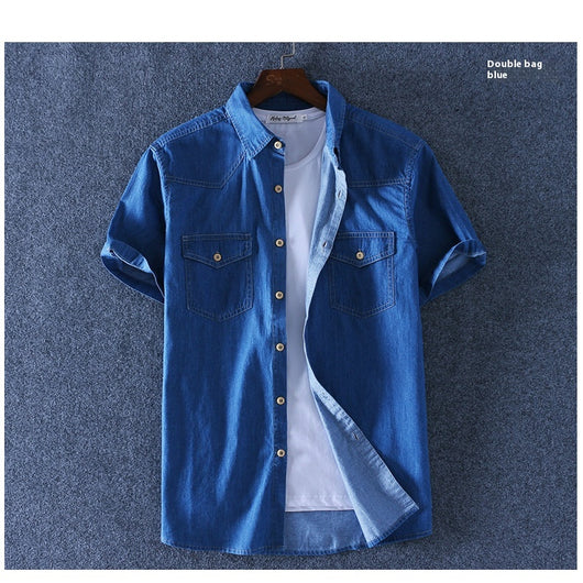 Camisa Denim de Algodón Manga Corta para Hombre - Comodidad de Verano - Image 9