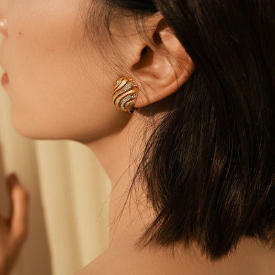 Aretes Clip Plata 925 Chapada en Oro con Zirconia Brillante
