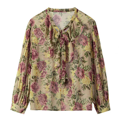 Camisa Retro Floral Suelta Estilo Hong Kong para Mujer - Image 4