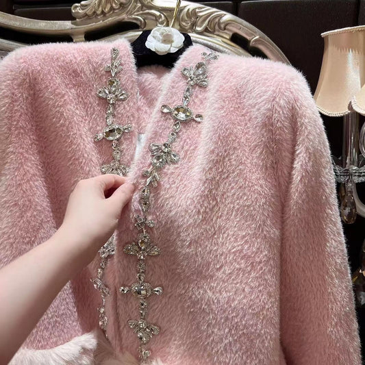 Abrigo Cardigan de Piel de Zorro con Cuentas Acolchado para Mujer - Image 2