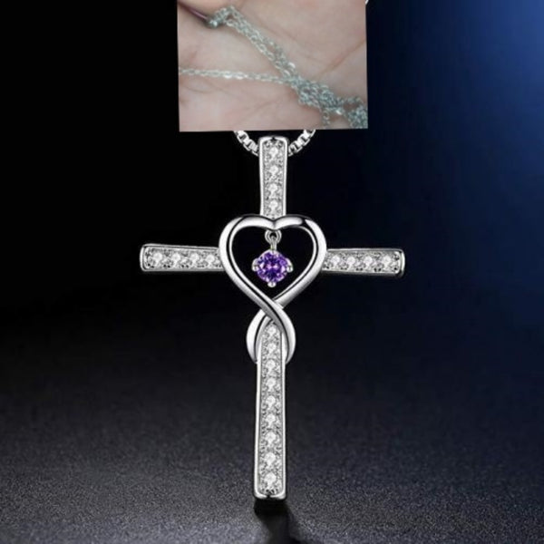 Collar Colgante Cruz Cristiana Fe y Amor Infinito con Piedra de Nacimiento - Image 26