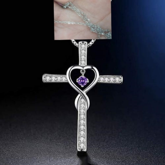 Collar Colgante Cruz Cristiana Fe y Amor Infinito con Piedra de Nacimiento - Image 26