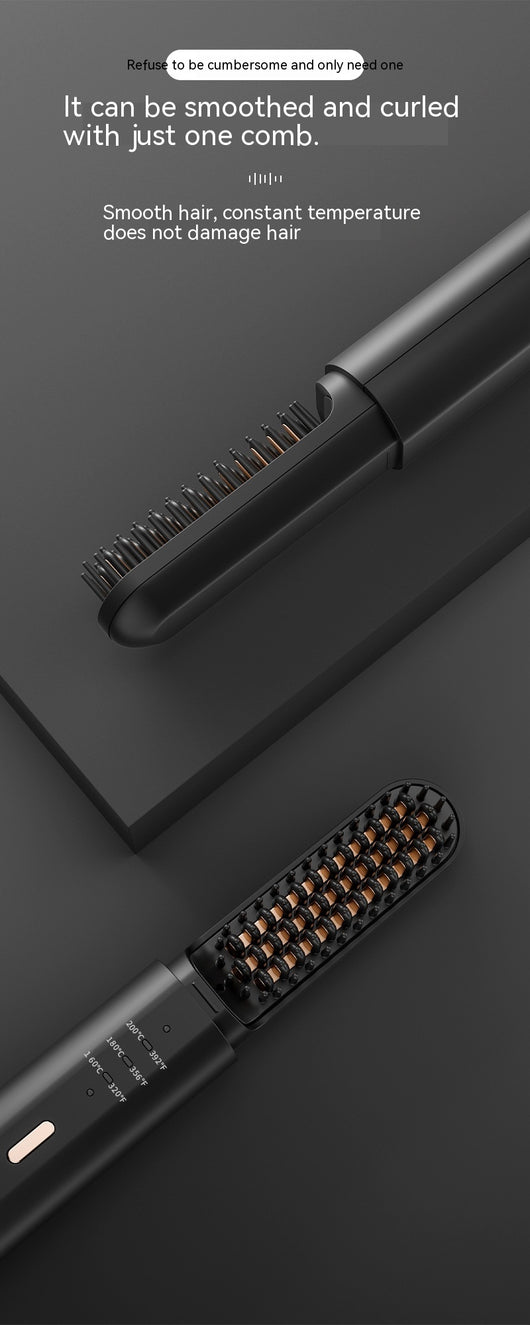 Black and rose gold wireless negative ion straight hair comb with three temperature settings and a sleek, portable design. - Image 14