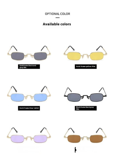 Trendy rectangular sunglasses with gold metal frames and brown lenses, shown from front and a 45-degree angle. - Image 26