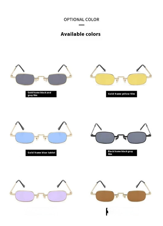 Trendy rectangular sunglasses with gold metal frames and brown lenses, shown from front and a 45-degree angle. - Image 26
