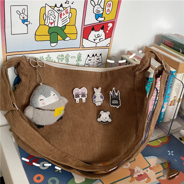 Bolsa Retro Vintage con Diseño de Dumpling - Bandolera de Pana con Asa Única