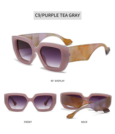 Beige square frame sunglasses with dark gray lenses, featuring a thick, fashion-forward design. - Image 26