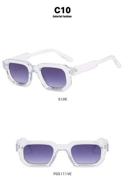 Black square-frame sunglasses with thick, angular frames and dark blue lenses, shown on a white background. - Image 37