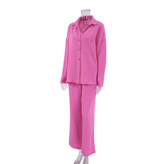 Pijama de Algodón Crepe Versátil - Conjunto Dos Piezas Holgado para Casa y Salida - Image 8