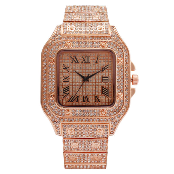 Reloj Elegante para Mujer con Diamantes Cuadrados y Degradado Romano