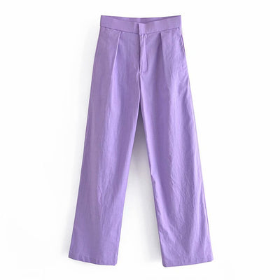 Pantalones Rectos Talle Alto de Color Liso - Cómodos y Versátiles - Image 12