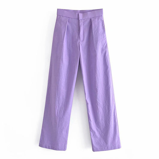 Pantalones Rectos Talle Alto de Color Liso - Cómodos y Versátiles - Image 12