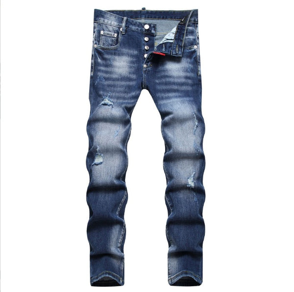 Pantalones Vaqueros Slim Fit Rotos para Hombre - Diseño Moderno Desgastado