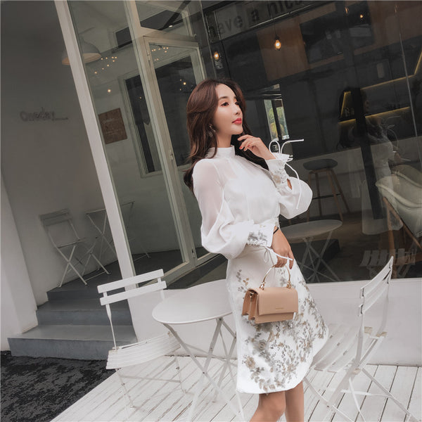 Falda A-line Bordada Slim Elegante