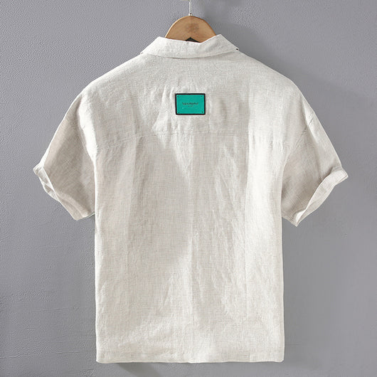 Camisa de Lino Cuadriculada Tejida para Hombre - Manga Corta - Image 3