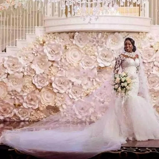 Vestido de Novia Sirena Blanco con Mangas Largas