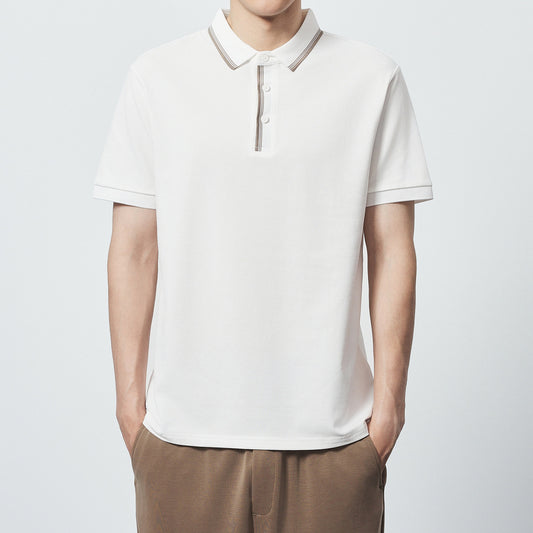 Polo Camiseta Algodón Peinado Mercerizado con Rayas en Contraste