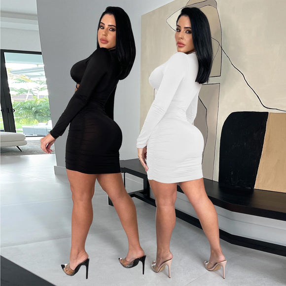 Vestido Corto Elegante de Manga Larga Estilo Europeo