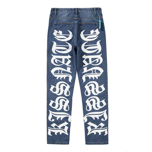 Jeans Lavados con Estampado de Letras para Hombre - Tendencia Urbana - Image 12
