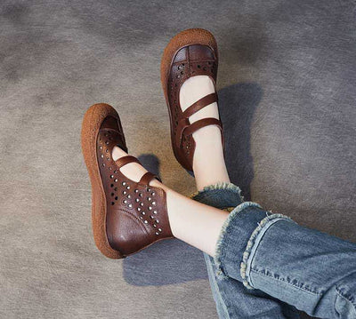 Sandalias Planas de Cuero Retro con Diseño Calado y Suela Antideslizante - Image 13