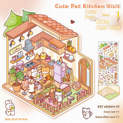 Diy Notebook Decompression Stacking Miniature Sticker set featuring a cute cartoon hot pot shop scene with animal characters. - Image 21