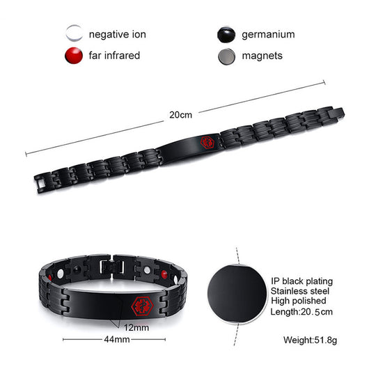 Pulsera Magnética de Acero Titanio para Hombre - Diseño Médico Negro - Image 8