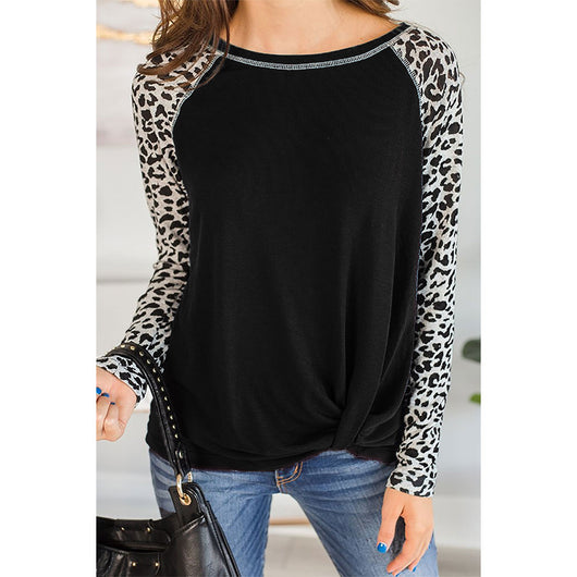 Blusa Leopardo con Mangas Largas y Dobladillo Anudado - Image 2