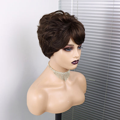 Peluca Pixie Ondulada Corta de Cabello Humano 100% Máquina - Image 9