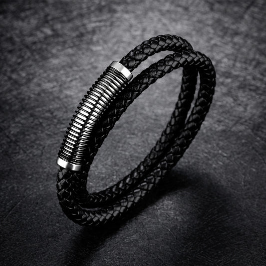 Pulsera Doble de Cuero Genuino Estilo Vintage