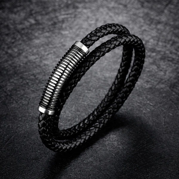 Pulsera Doble de Cuero Genuino Estilo Vintage