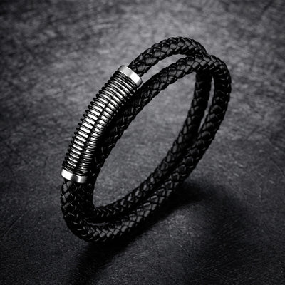 Pulsera Doble de Cuero Genuino Estilo Vintage
