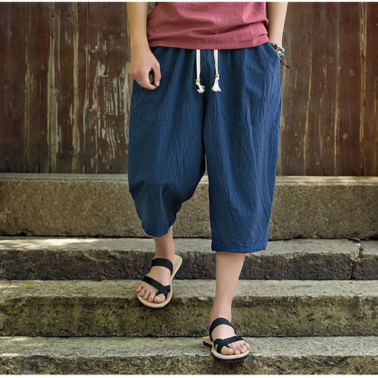 Pantalones Cortos Lino y Algodón Estilo Asiático Cintura Alta Pierna Ancha - Image 2