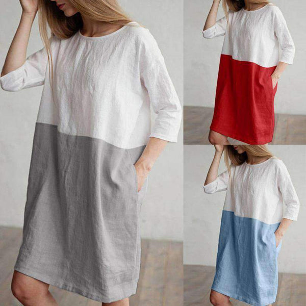 Vestido Fresco de Algodón y Lino con Manga Tres Cuartos