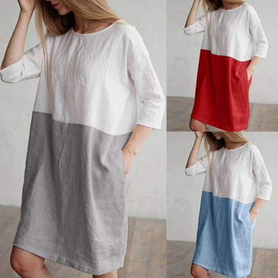 Vestido Fresco de Algodón y Lino con Manga Tres Cuartos