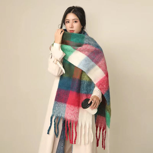 Bufanda Mohair Cálida de Cuadros Versátil - Estilo Europeo - Image 19