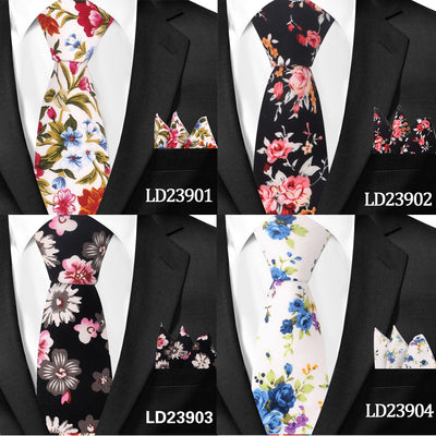 Corbata Casual de Algodón con Estampado Floral 6cm + Pañuelo de Bolsillo - Image 25