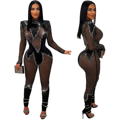 Jumpsuit Elegante de Malla con Strass y Mangas Largas - Image 5